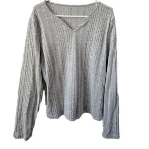 Women's V-neck Sweater sz 14 NEW Notched Gray Knit Soft ribbed Cozy Modern NWOT